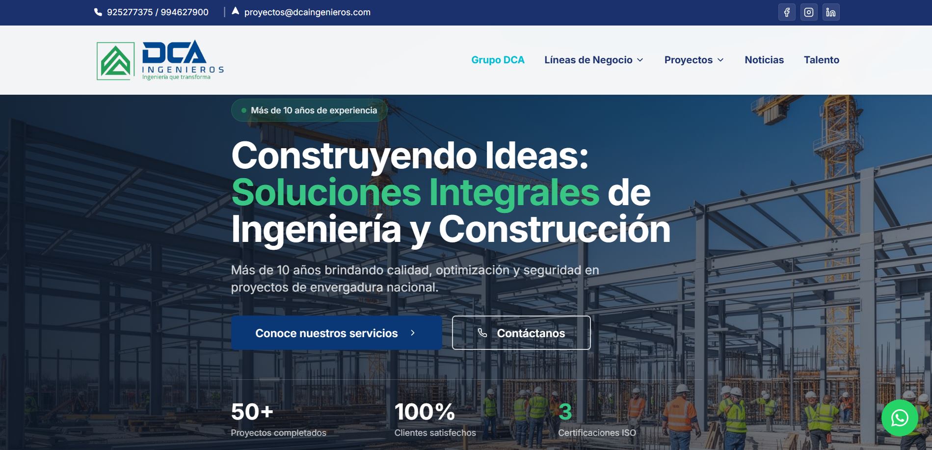 Sitio web de DCA Ingenieros